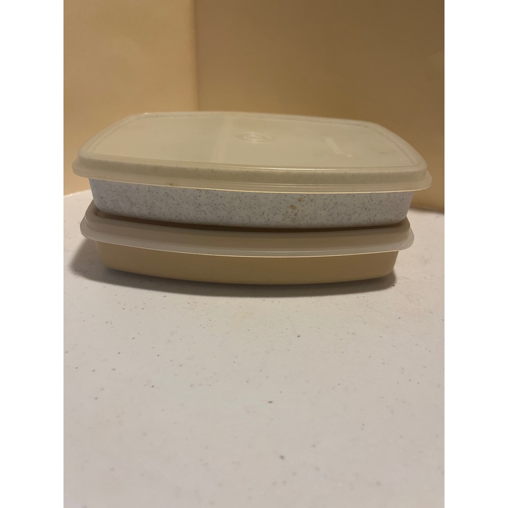 Tupperware Divided Lunch Containers Set of 2 Tan Speckled Granite with Lids